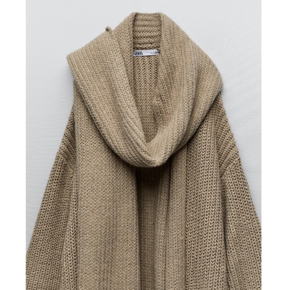 Zara Chunky Knit Open Cardigan Coat with Built in Scarf - Picture 9 of 16